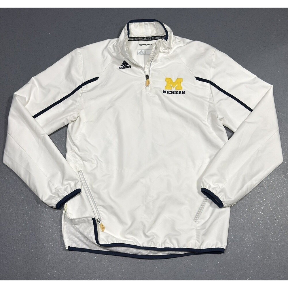 Adidas Michigan Wolverines Climaproof 1/4 Zip Windbreaker Jacket White S